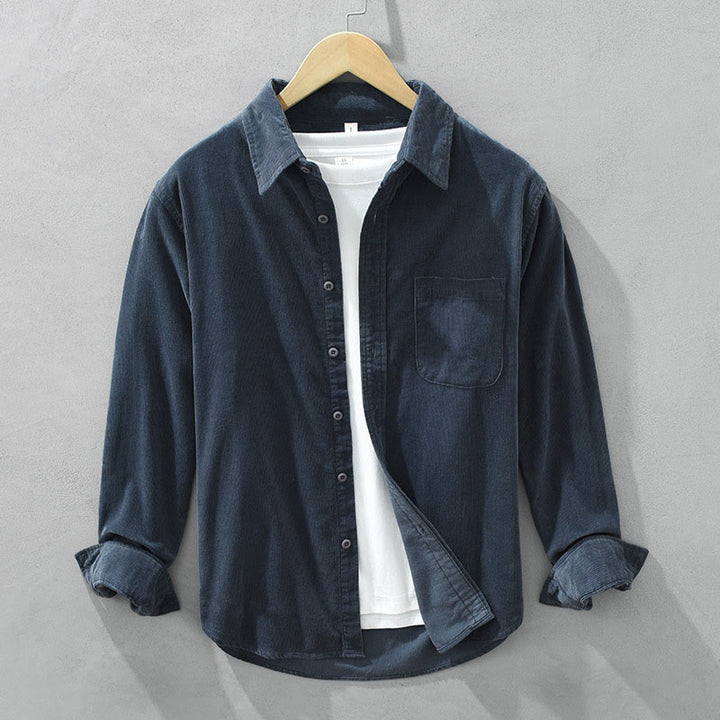Veste en velours côtelé pur coton à manches longues et boutons unis Buddha Stones pour homme avec poche - Bleu foncé - US/UK/AU42，EU52 (3XL) - image 0