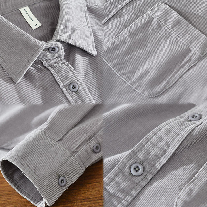 Veste en velours côtelé pur coton à manches longues et boutons unis Buddha Stones pour homme avec poche - image 17