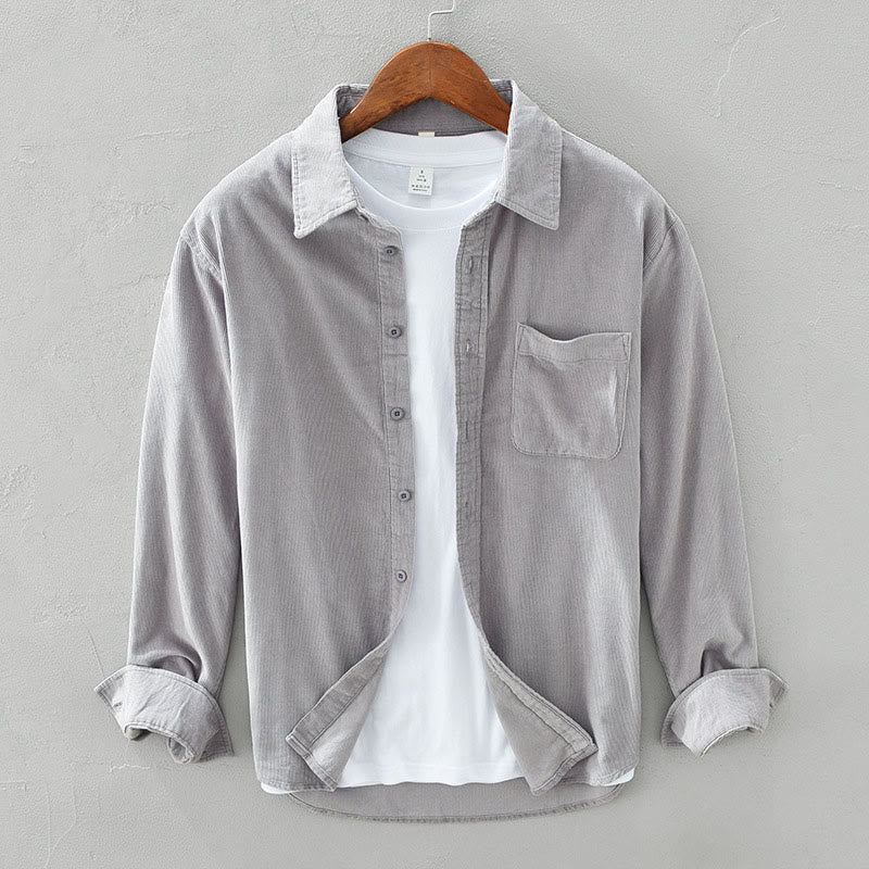 Veste en velours côtelé pur coton à manches longues et boutons unis Buddha Stones pour homme avec poche - Gris foncé - US/UK/AU42，EU52 (3XL) - image 10