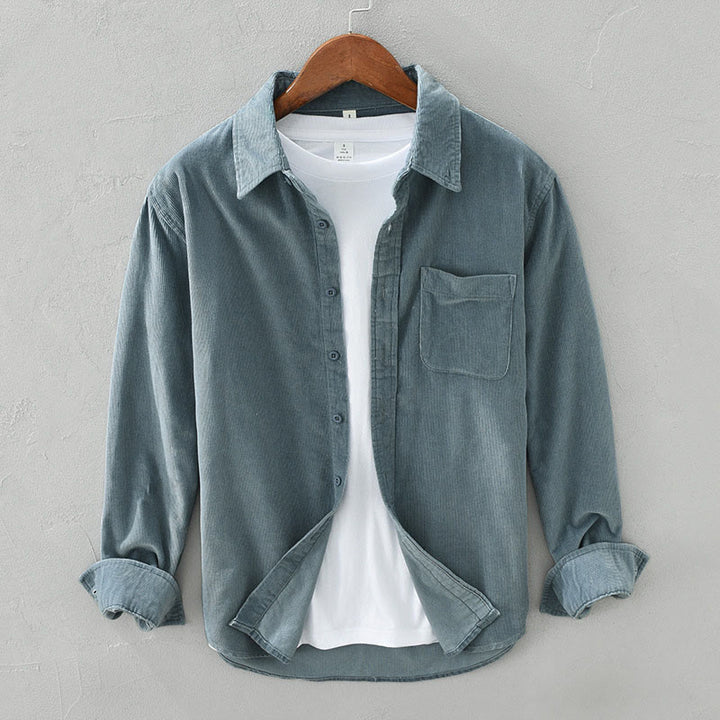 Veste en velours côtelé pur coton à manches longues et boutons unis Buddha Stones pour homme avec poche - Vert clair - US/UK/AU42，EU52 (3XL) - image 1