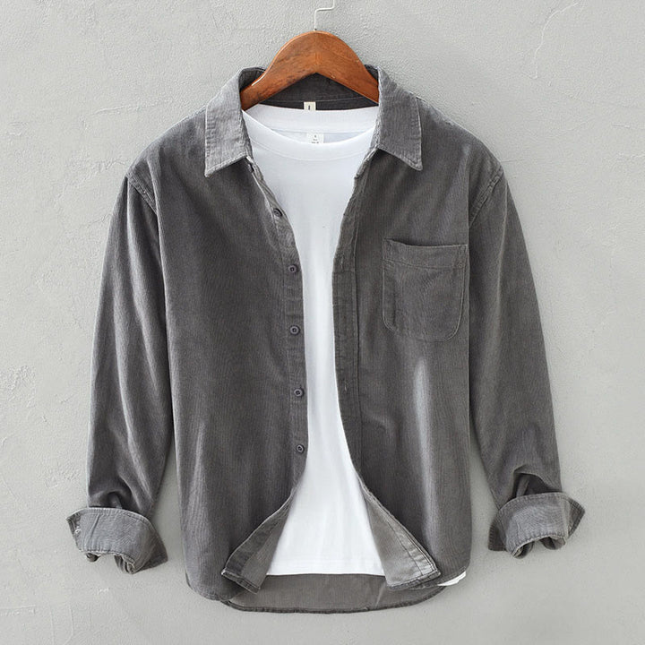 Veste en velours côtelé pur coton à manches longues et boutons unis Buddha Stones pour homme avec poche - Gris ardoise - US/UK/AU42，EU52 (3XL) - image 6