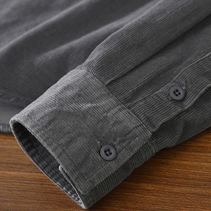 Veste en velours côtelé pur coton à manches longues et boutons unis Buddha Stones pour homme avec poche - image 9