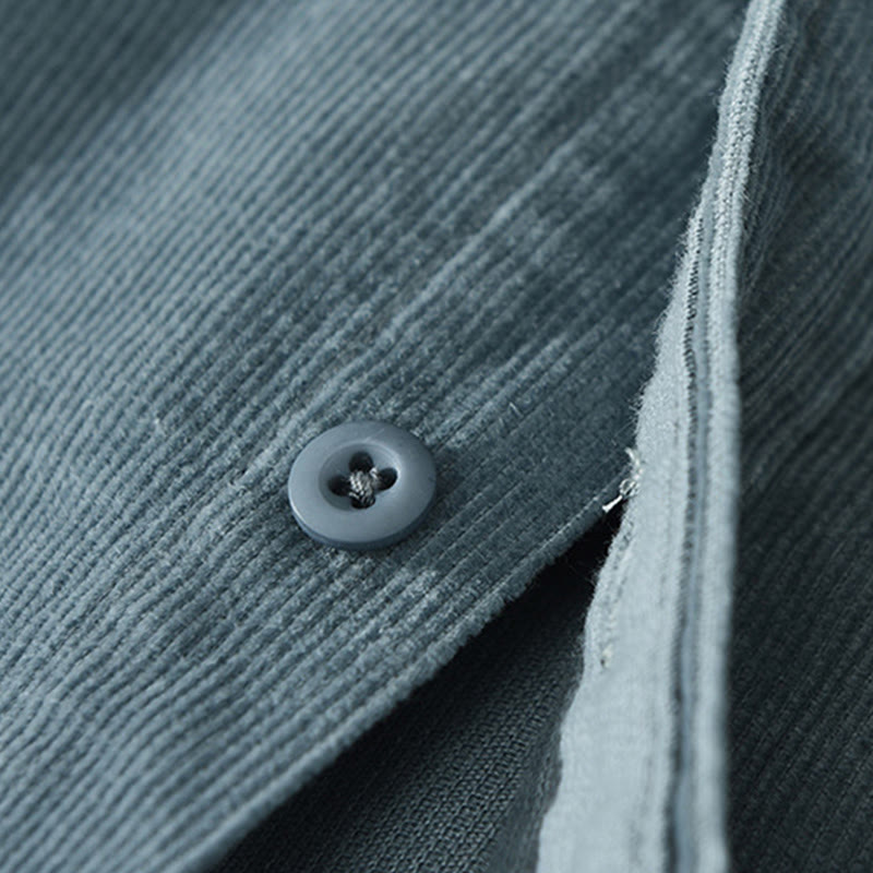 Veste en velours côtelé pur coton à manches longues et boutons unis Buddha Stones pour homme avec poche - image 4