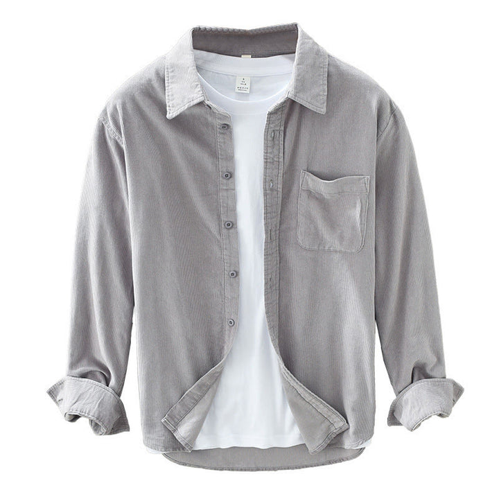 Veste en velours côtelé pur coton à manches longues et boutons unis Buddha Stones pour homme avec poche - image 18