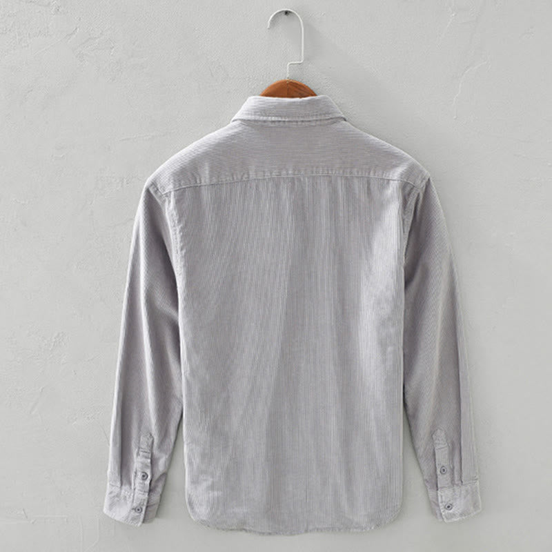 Veste en velours côtelé pur coton à manches longues et boutons unis Buddha Stones pour homme avec poche - image 11
