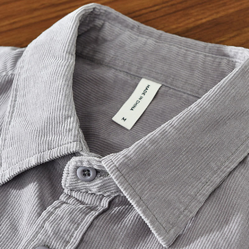 Veste en velours côtelé pur coton à manches longues et boutons unis Buddha Stones pour homme avec poche - image 12