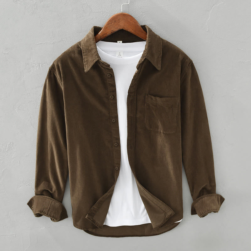 Veste en velours côtelé pur coton à manches longues et boutons unis Buddha Stones pour homme avec poche - SaddleBrown - US/UK/AU42，EU52 (3XL) - image 19
