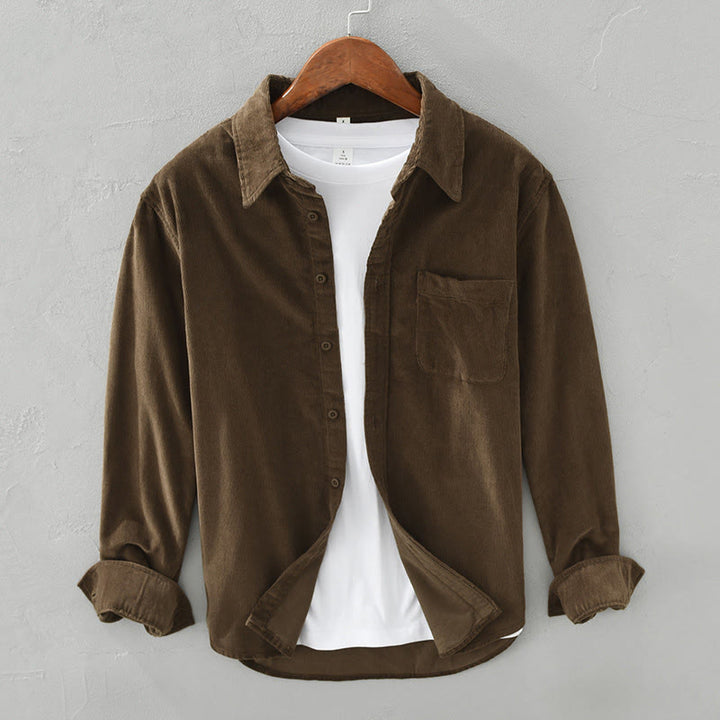 Veste en velours côtelé pur coton à manches longues et boutons unis Buddha Stones pour homme avec poche - SaddleBrown - US/UK/AU42，EU52 (3XL) - image 19