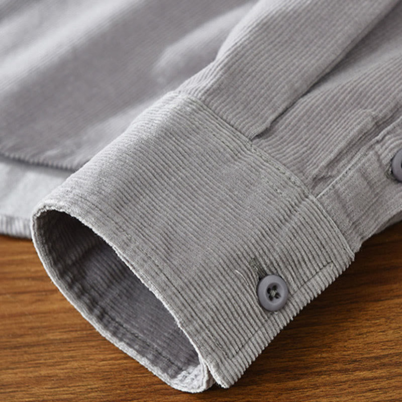 Veste en velours côtelé pur coton à manches longues et boutons unis Buddha Stones pour homme avec poche - image 16