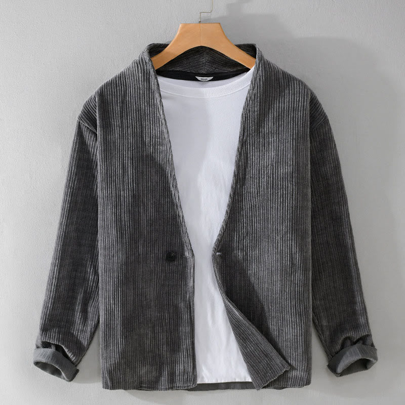 Veste homme à manches longues et col en V avec motif Buddha Stones Commute, simple et côtelé - image 1