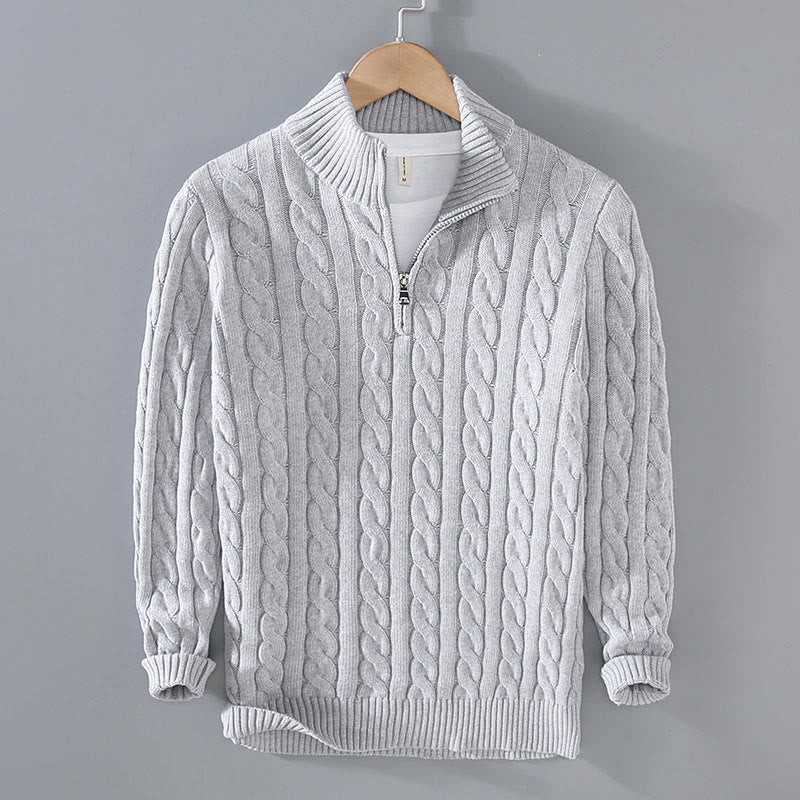 Pull en coton à manches longues et col montant pour homme, texturé et zippé, motif Buddha Stones - Gris clair - US/UK/AU42，EU52 (3XL) - image 2
