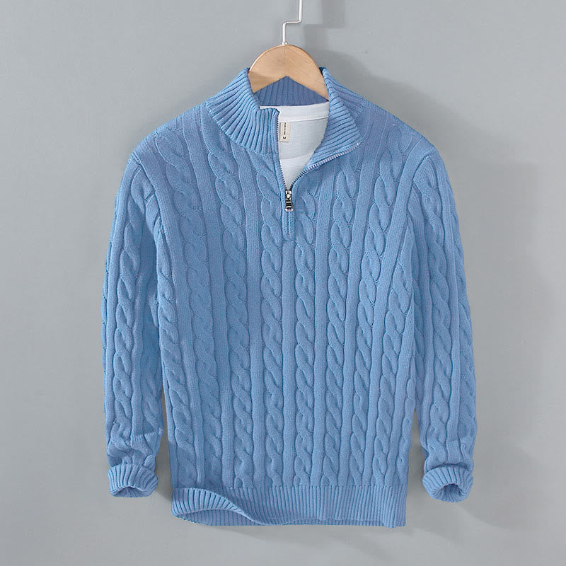 Pull en coton à manches longues et col montant pour homme, texturé et zippé, motif Buddha Stones - Bleuet - US/UK/AU42，EU52 (3XL) - image 15