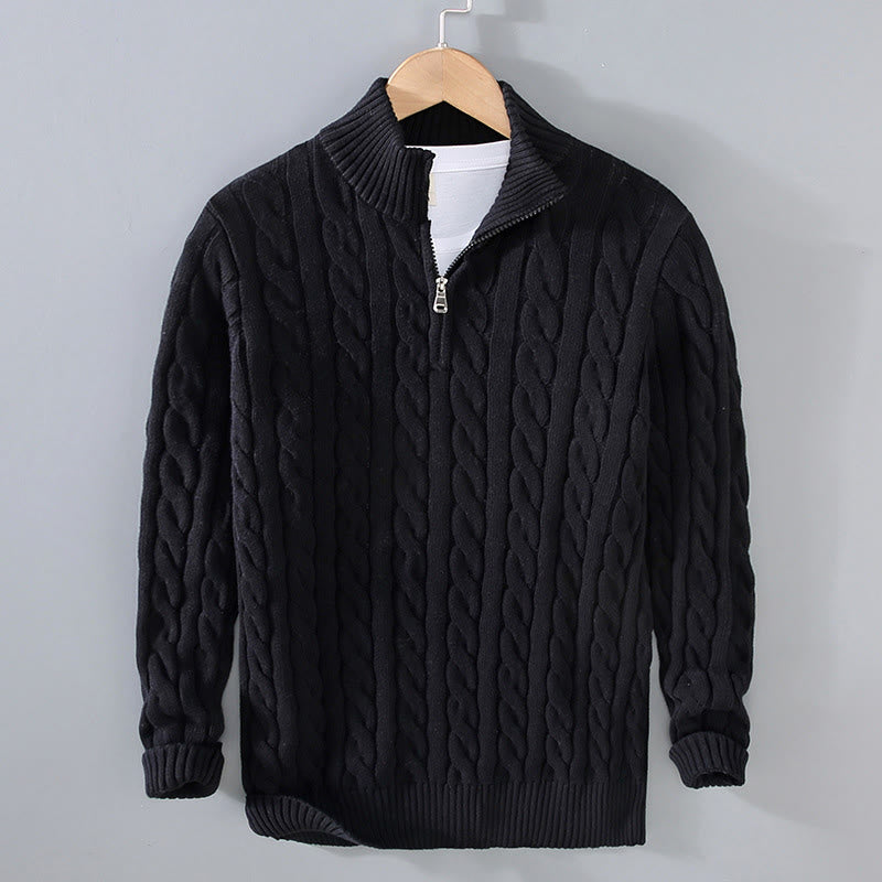 Pull en coton à manches longues et col montant pour homme, texturé et zippé, motif Buddha Stones - Noir - US/UK/AU42，EU52 (3XL) - image 0