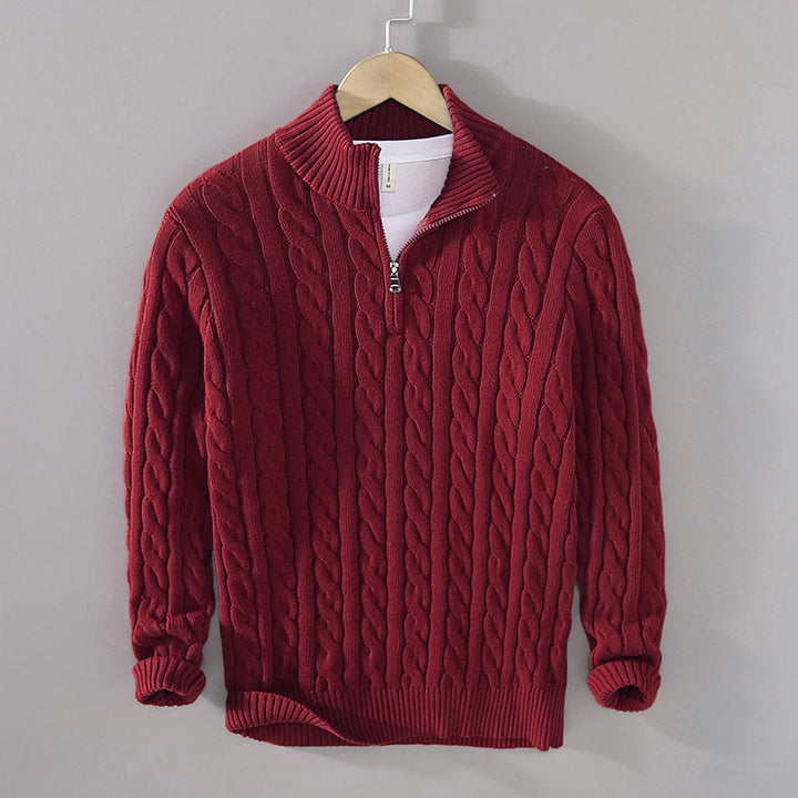Pull en coton à manches longues et col montant pour homme, texturé et zippé, motif Buddha Stones - Rouge foncé - US/UK/AU42，EU52 (3XL) - image 1