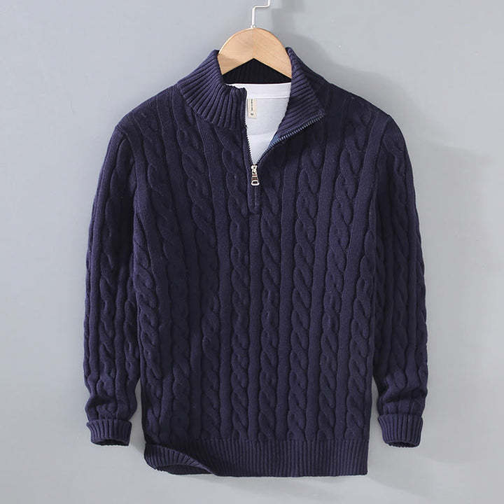 Pull en coton à manches longues et col montant pour homme, texturé et zippé, motif Buddha Stones - Bleu nuit - US/UK/AU42，EU52 (3XL) - image 3