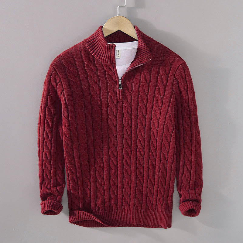 Pull en coton à manches longues et col montant pour homme, texturé et zippé, motif Buddha Stones - Rouge foncé - US/UK/AU42，EU52 (3XL) - image 1