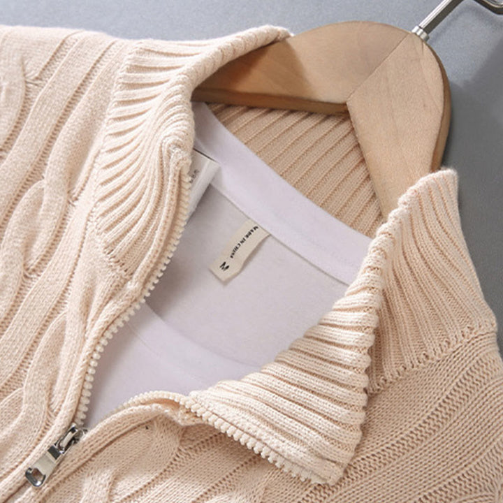 Pull en coton à manches longues et col montant pour homme, texturé et zippé, motif Buddha Stones - image 7