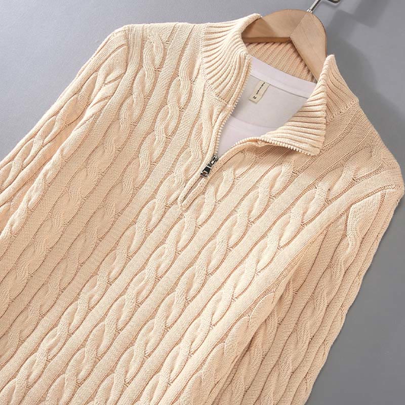 Pull en coton à manches longues et col montant pour homme, texturé et zippé, motif Buddha Stones - image 6