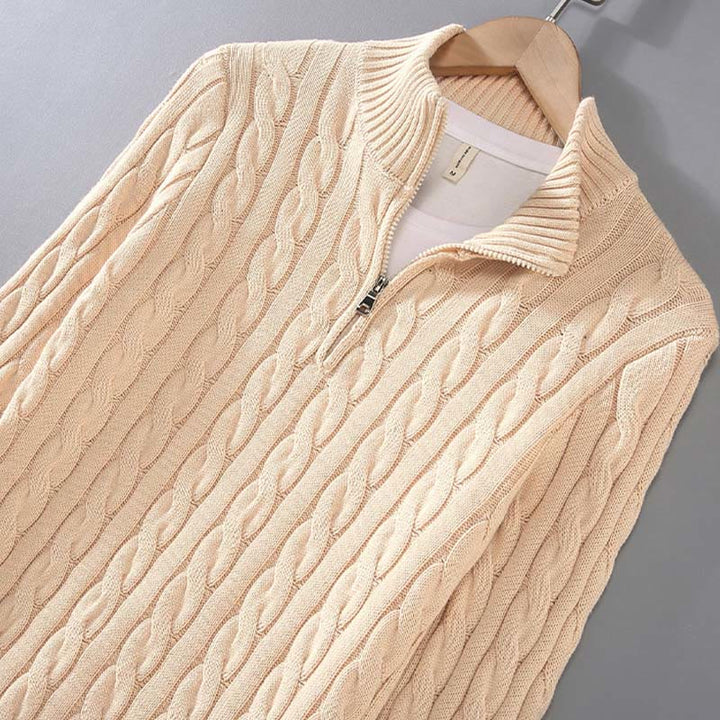 Pull en coton à manches longues et col montant pour homme, texturé et zippé, motif Buddha Stones - image 6