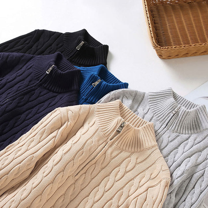 Pull en coton à manches longues et col montant pour homme, texturé et zippé, motif Buddha Stones - image 16