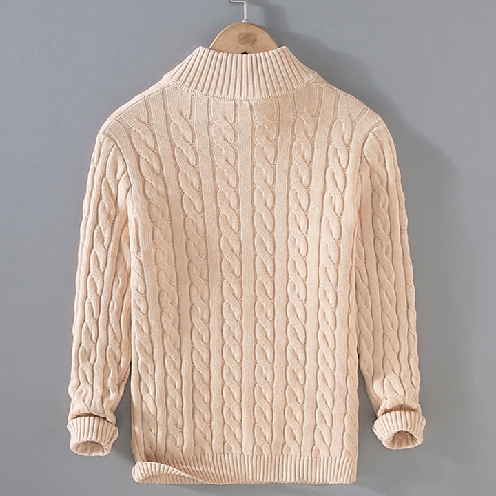 Pull en coton à manches longues et col montant pour homme, texturé et zippé, motif Buddha Stones - image 5