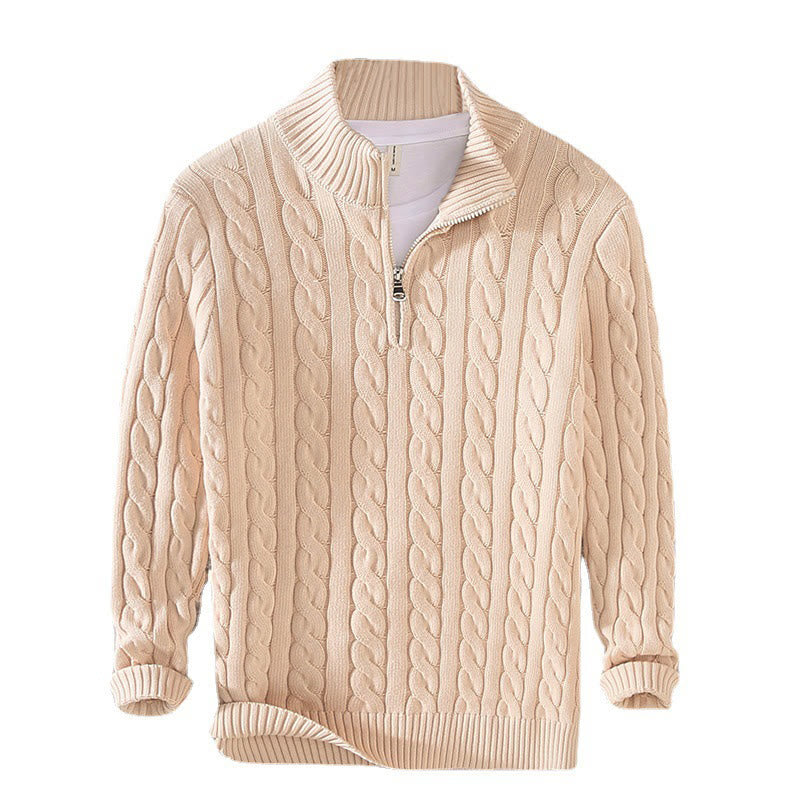 Pull en coton à manches longues et col montant pour homme, texturé et zippé, motif Buddha Stones - image 13