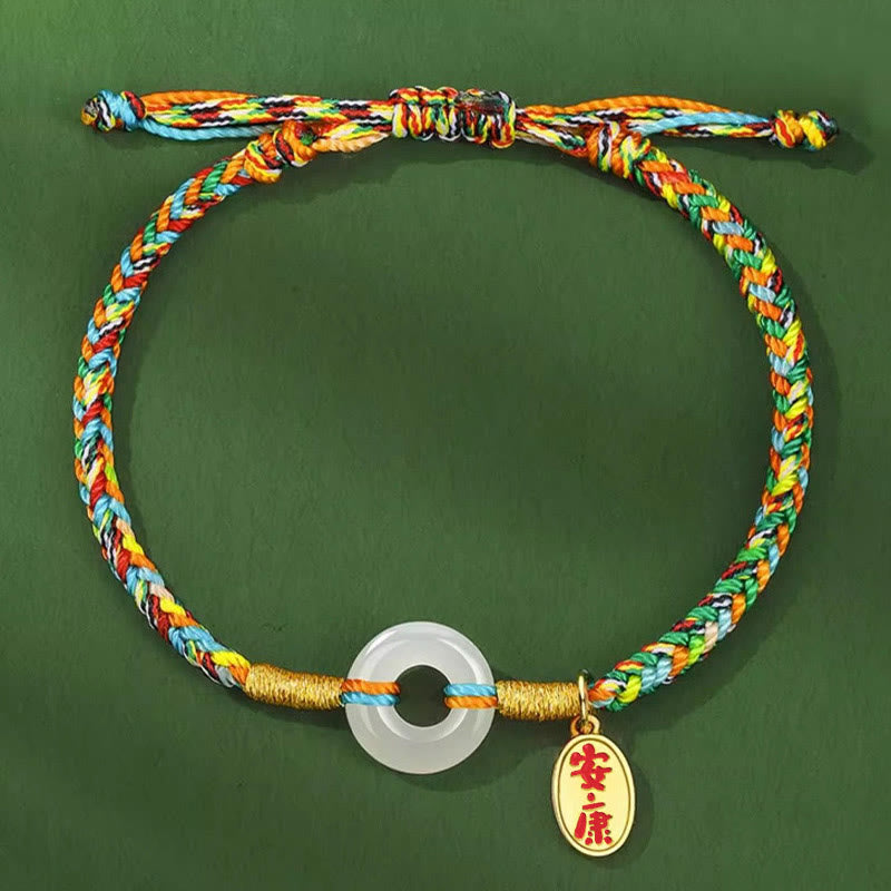 Bracelet en corde colorée en argent sterling 925 avec boucle de paix en jade et Buddha Stones - image 1