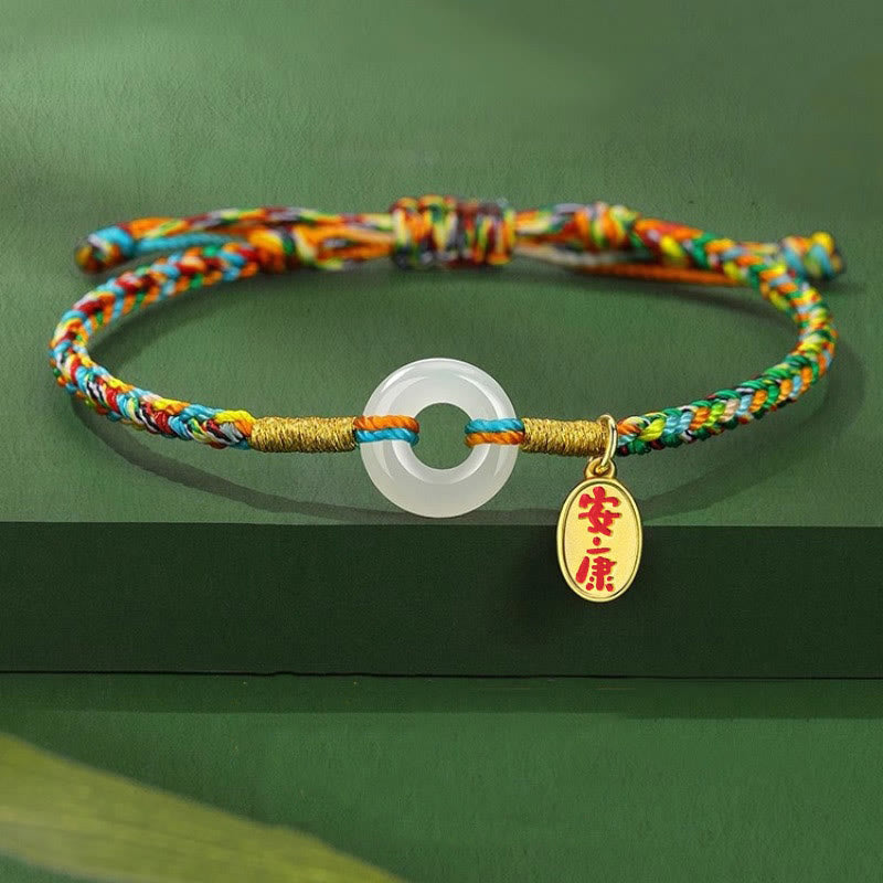 Bracelet en corde colorée en argent sterling 925 avec boucle de paix en jade et Buddha Stones - Style adulte*1 - image 0