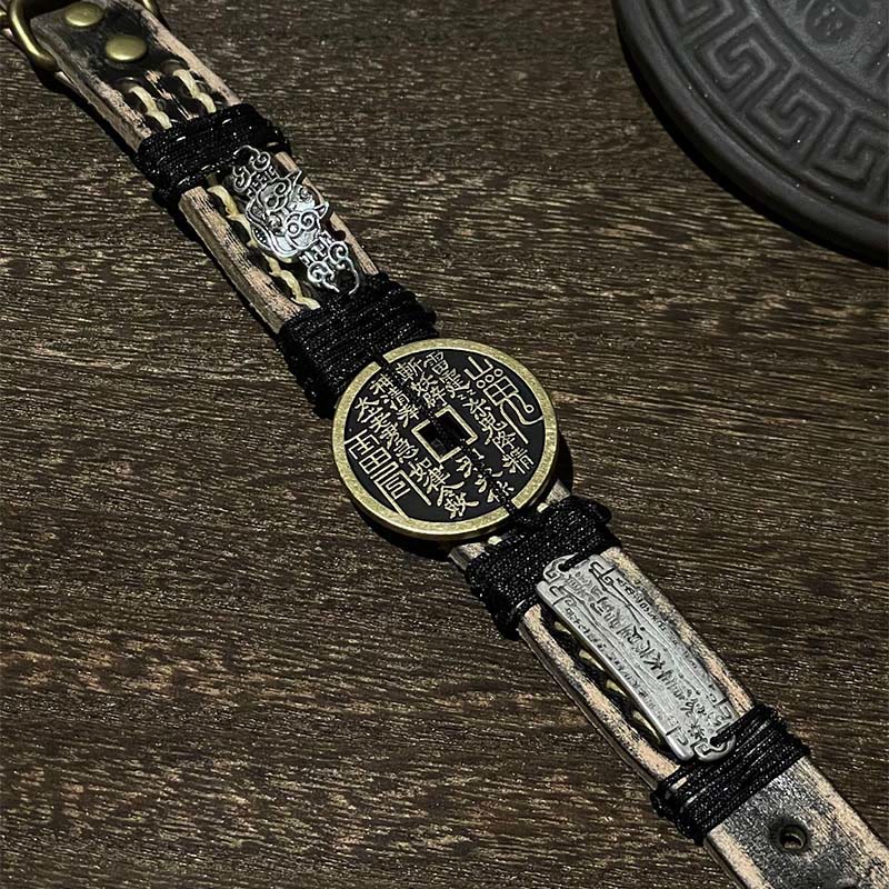 Bracelet de montre en cuir avec Buddha Stones et fantômes de la montagne Pixiu  - image 3