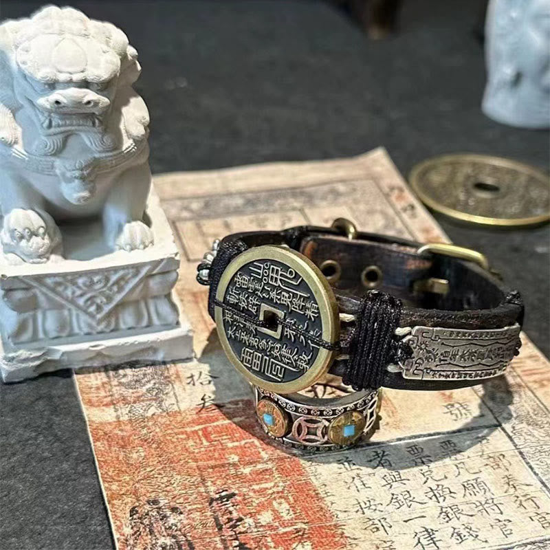 Bracelet de montre en cuir avec Buddha Stones et fantômes de la montagne Pixiu  - image 1