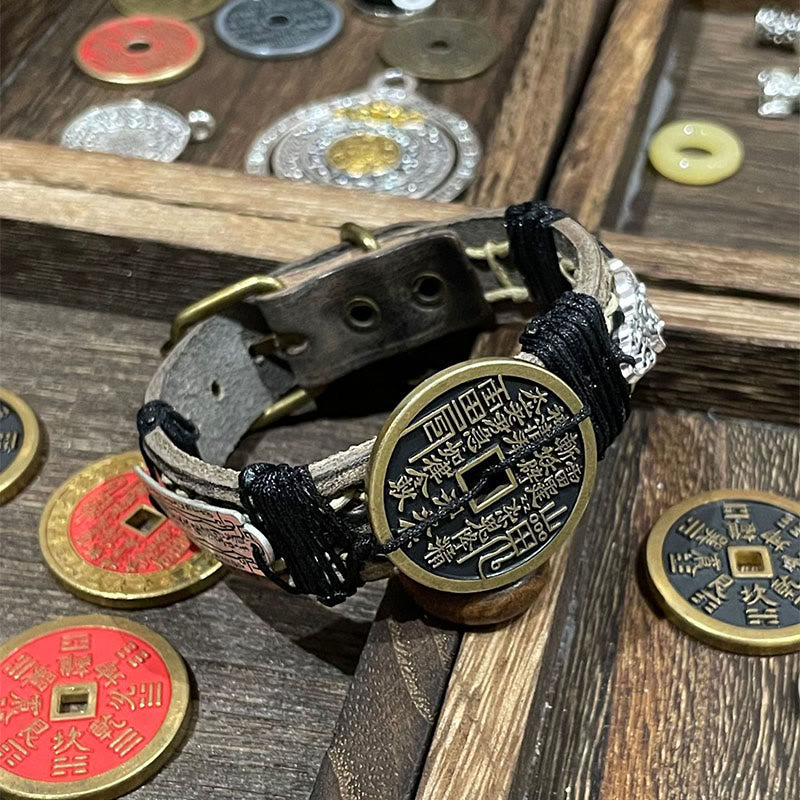 Bracelet de montre en cuir avec Buddha Stones et fantômes de la montagne Pixiu  - image 2
