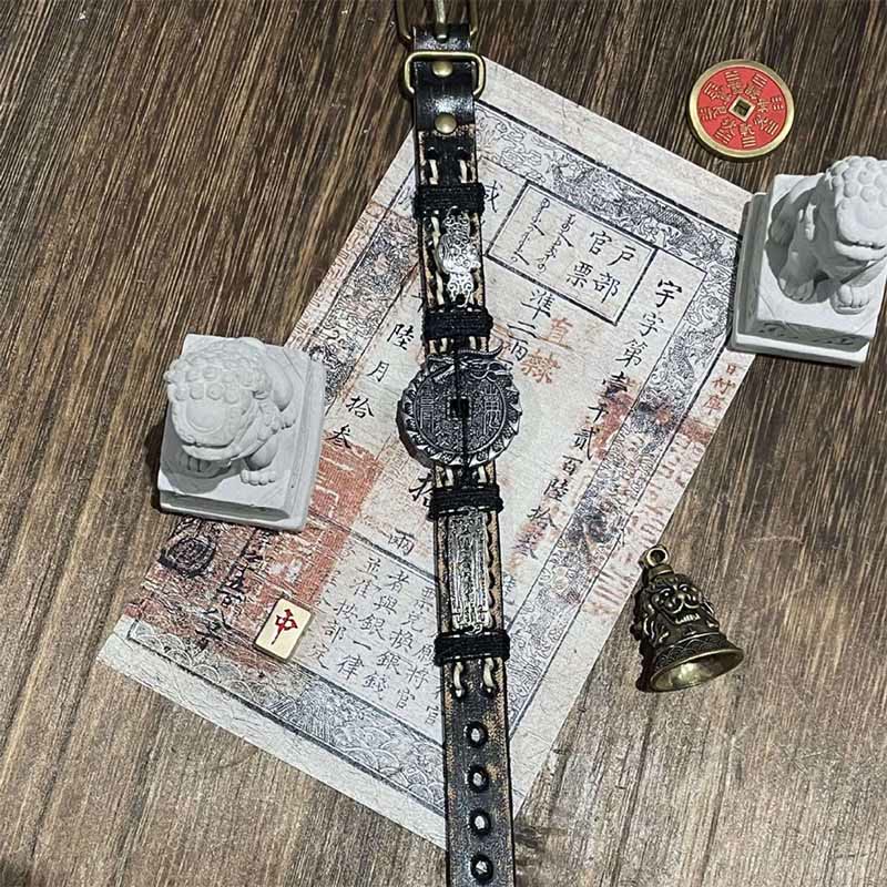Bracelet de montre en cuir avec Buddha Stones, dragon, Pixiu, fantômes de la montagne, dépensez de l'argent, porte-bonheur  - image 2