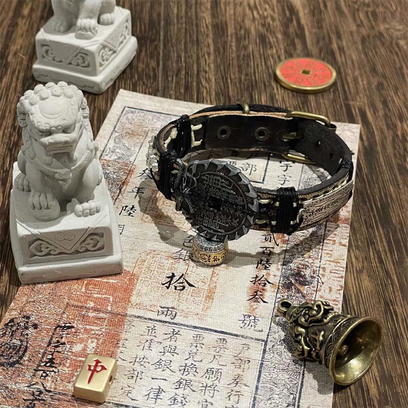 Bracelet de montre en cuir avec Buddha Stones, dragon, Pixiu, fantômes de la montagne, dépensez de l'argent, porte-bonheur  - image 1