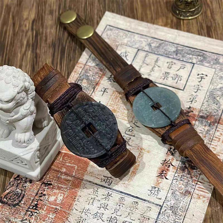 Bracelet de montre en cuir avec Buddha Stones, fantômes de la montagne de jade, dépensez de l'argent et prospérez  - image 4