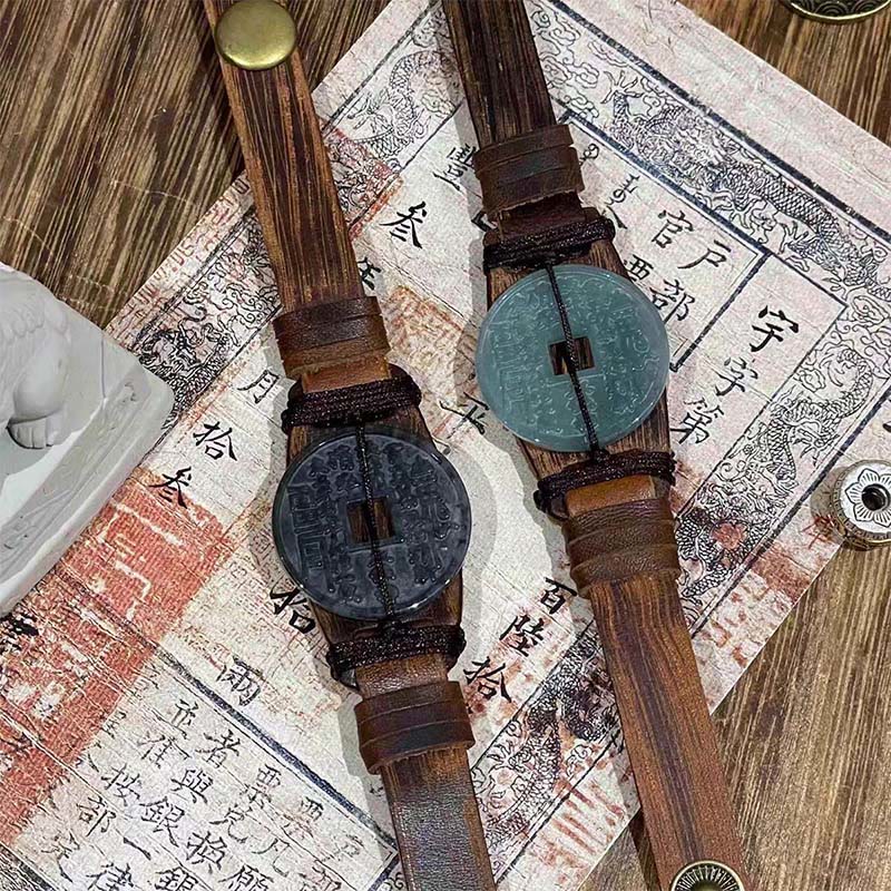 Bracelet de montre en cuir avec Buddha Stones, fantômes de la montagne de jade, dépensez de l'argent et prospérez  - image 2