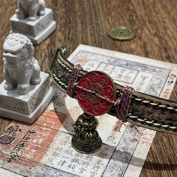 Bracelet de montre en cuir avec Buddha Stones, cinabre, lotus, bénédiction Om Mani Padme Hum  - image 2