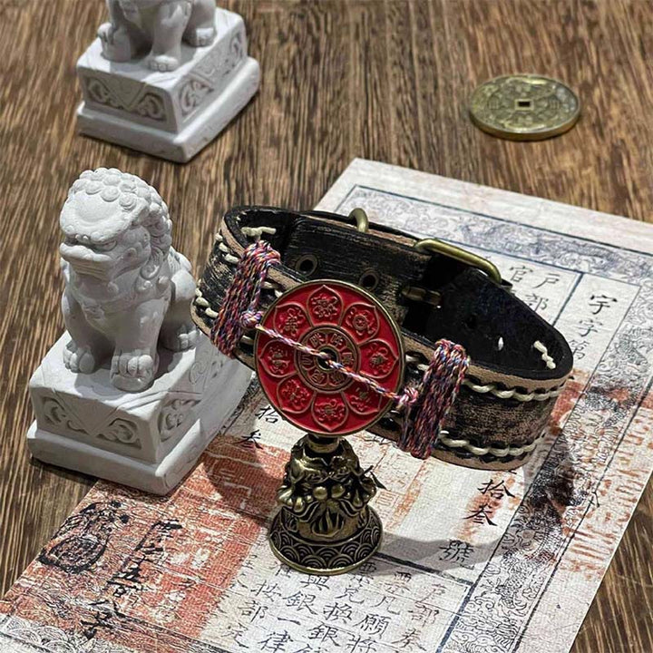 Bracelet de montre en cuir avec Buddha Stones, cinabre, lotus, bénédiction Om Mani Padme Hum  - image 1
