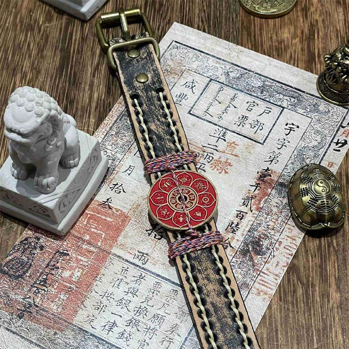Bracelet de montre en cuir avec Buddha Stones, cinabre, lotus, bénédiction Om Mani Padme Hum  - image 3
