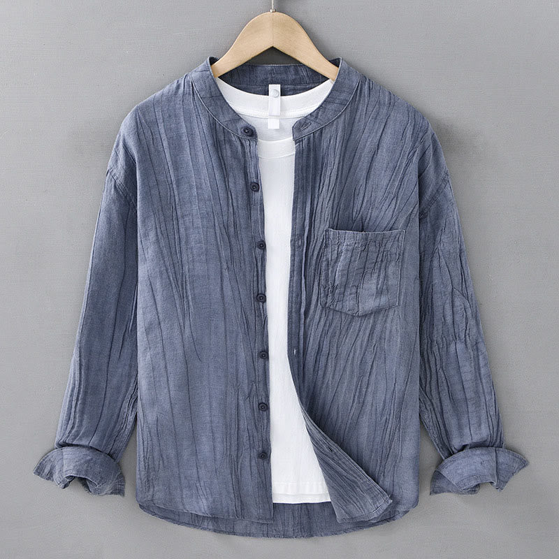 Chemises pour homme en lin ramie à manches longues et plis unis avec Buddha Stones - Bleu acier clair - US/UK/AU42，EU52 (3XL) - image 13