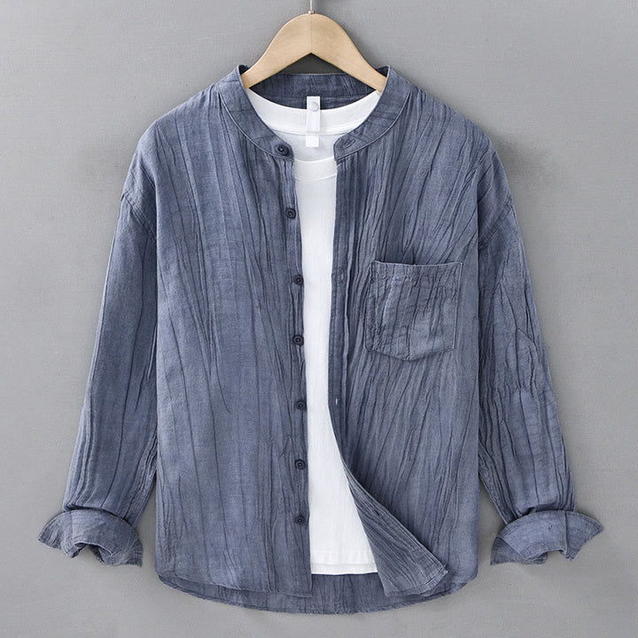 Chemises pour homme en lin ramie à manches longues et plis unis avec Buddha Stones - Bleu acier clair - US/UK/AU42，EU52 (3XL) - image 13