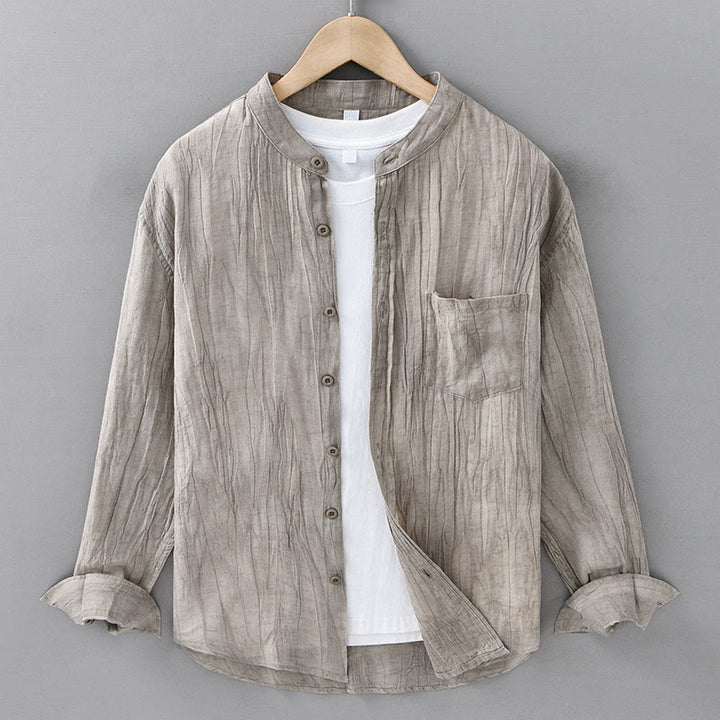 Chemises pour homme en lin ramie à manches longues et plis unis avec Buddha Stones - Lin - US/UK/AU42，EU52 (3XL) - image 9