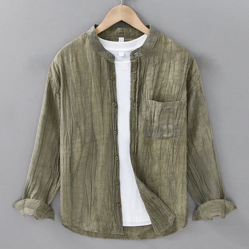 Chemises pour homme en lin ramie à manches longues et plis unis avec Buddha Stones - JauneVert - US/UK/AU42，EU52 (3XL) - image 5