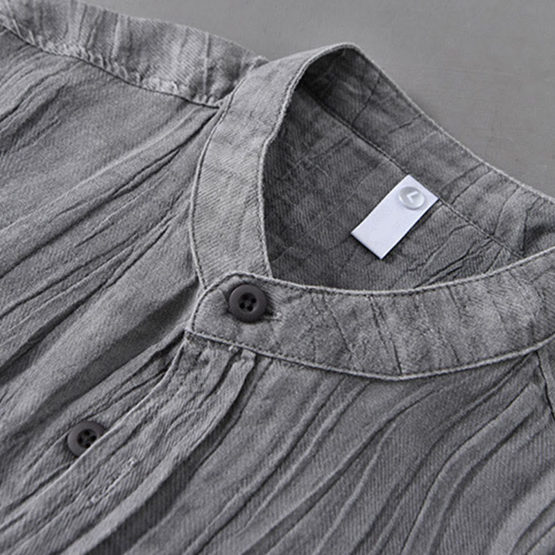 Chemises pour homme en lin ramie à manches longues et plis unis avec Buddha Stones - image 2