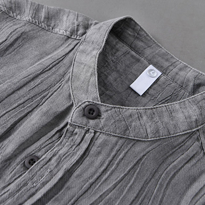 Chemises pour homme en lin ramie à manches longues et plis unis avec Buddha Stones - image 2