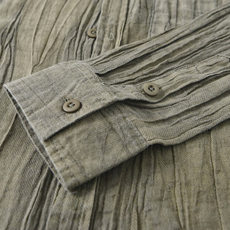 Chemises pour homme en lin ramie à manches longues et plis unis avec Buddha Stones - image 8