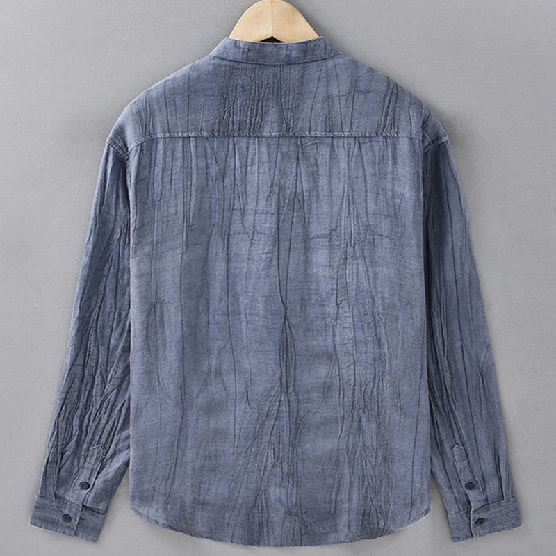 Chemises pour homme en lin ramie à manches longues et plis unis avec Buddha Stones - image 14