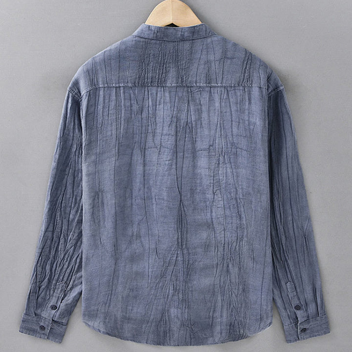 Chemises pour homme en lin ramie à manches longues et plis unis avec Buddha Stones - image 14
