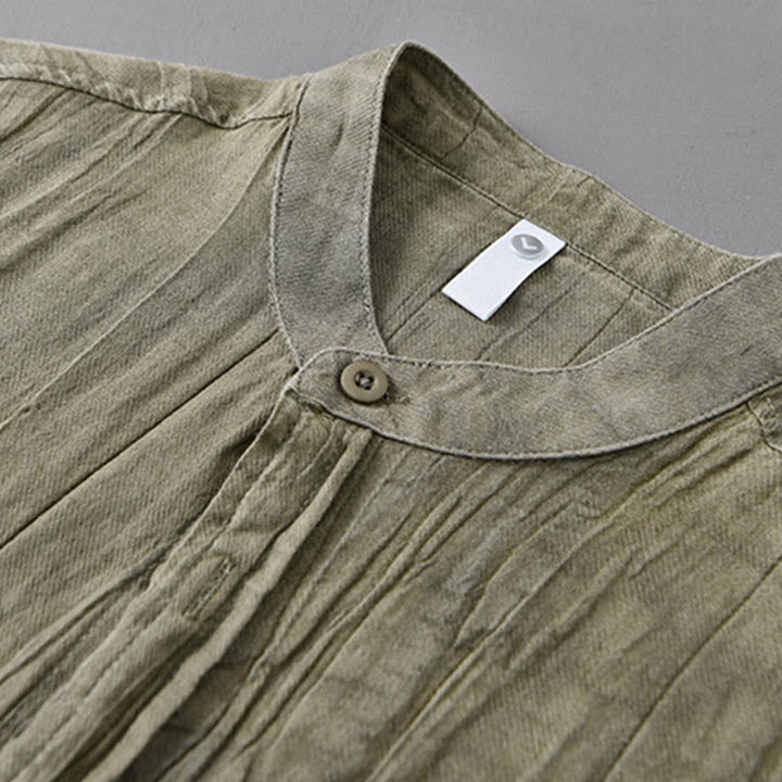 Chemises pour homme en lin ramie à manches longues et plis unis avec Buddha Stones - image 6