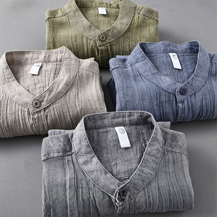 Chemises pour homme en lin ramie à manches longues et plis unis avec Buddha Stones - image 19