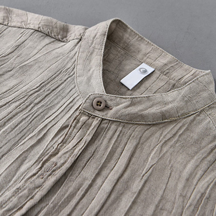 Chemises pour homme en lin ramie à manches longues et plis unis avec Buddha Stones - image 10